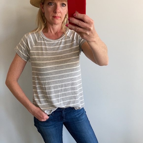 Short Sleeve Grey & White Stripe Tee - Picture 3 of 10